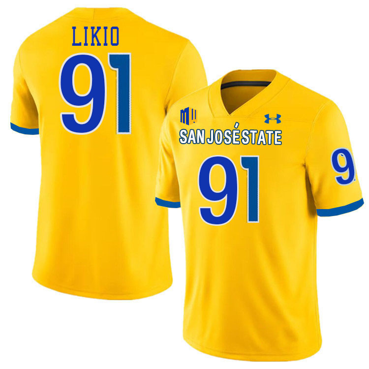 #91 Quincy Likio SJSU Jersey,San Jose State Spartans Football Jersey College Uniforms-Gold #91 Quincy Likio SJSU Jersey,San Jose State Spartans Football Jersey College Uniforms-Gold